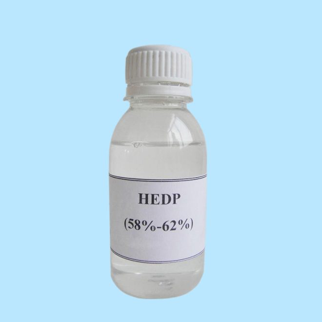 A bottle of HEDP (1-Hydroxyethylidene-1,1-diphosphonic acid) Liquid.