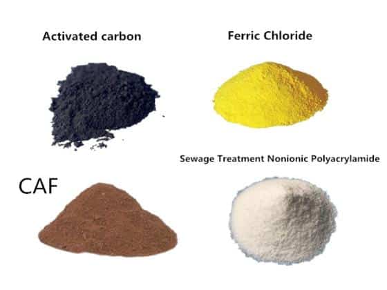 A range of sewage treatment chemicals used for wastewater management.