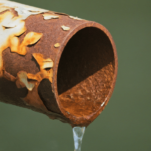 A rusty pipe with water dripping from it.